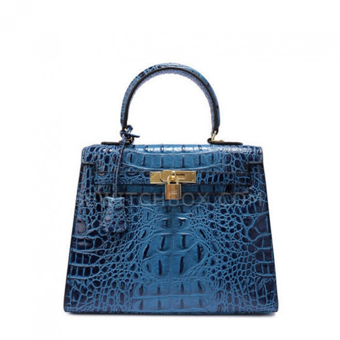 Crocodile Pattern Lock Leather Satchel