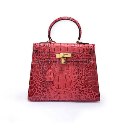 Crocodile Pattern Lock Leather Satchel