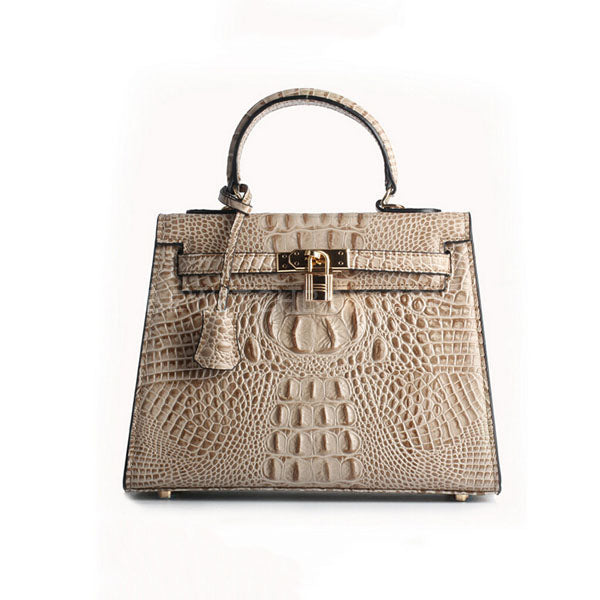 Crocodile Pattern Lock Leather Satchel