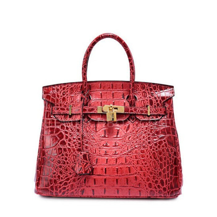 Crocodile Pattern Lock Leather Satchel