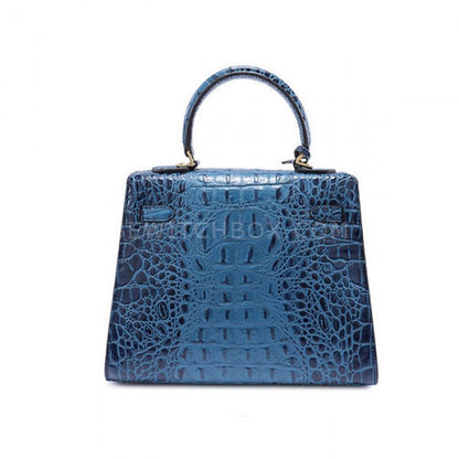 Crocodile Pattern Lock Leather Satchel