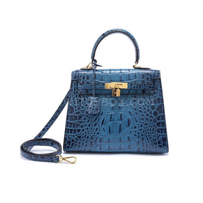 Crocodile Pattern Lock Leather Satchel