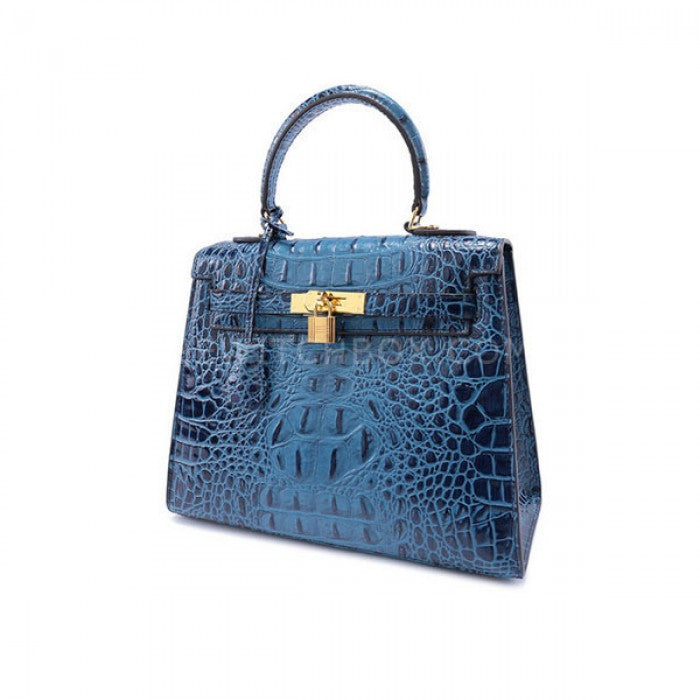 Crocodile Pattern Lock Leather Satchel