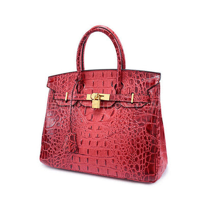 Crocodile Pattern Lock Leather Satchel