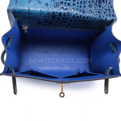 Crocodile Pattern Lock Leather Satchel