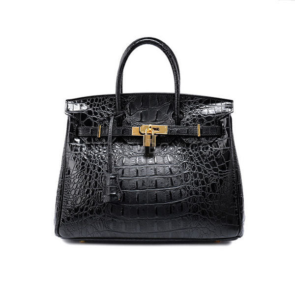 Crocodile Pattern Lock Leather Satchel