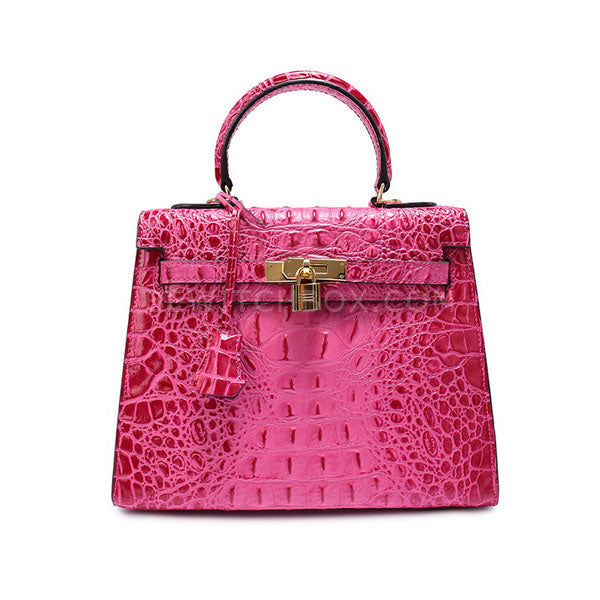 Crocodile Pattern Lock Leather Satchel