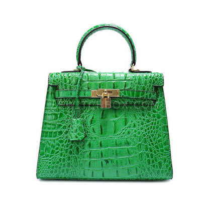 Crocodile Pattern Lock Leather Satchel